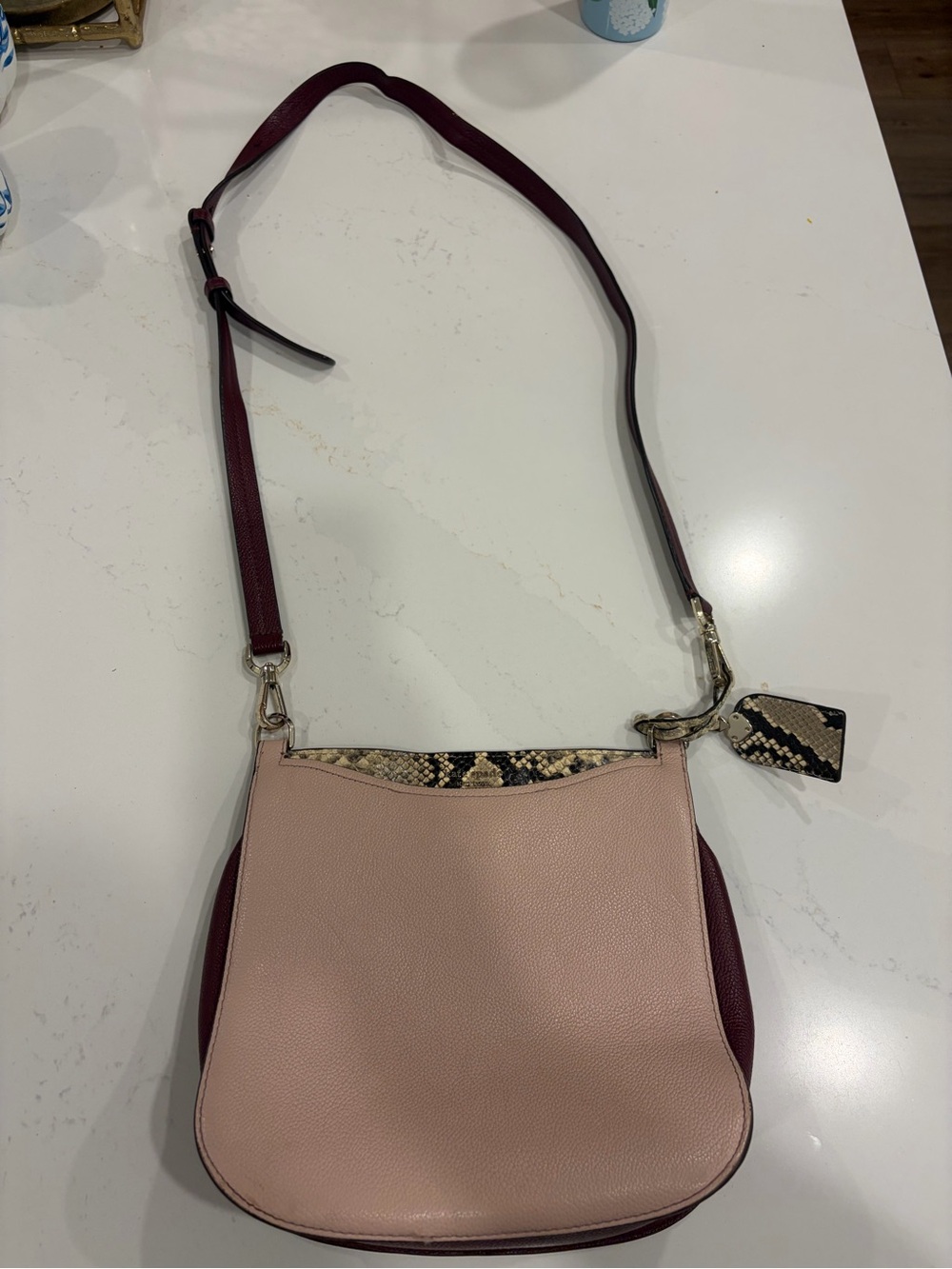 kate spade Blush Pink and Burgundy Crossbody with Snake-Print Accent